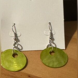 Lime Green Metallic Shell Hoop Earrings